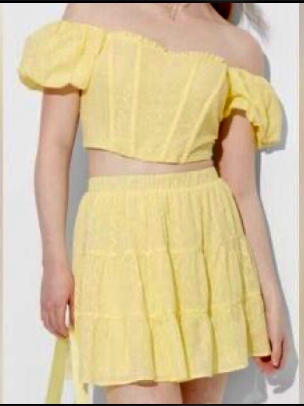 Wild Fable Yellow Eyelet Two Piece Skirt Set Corset Top